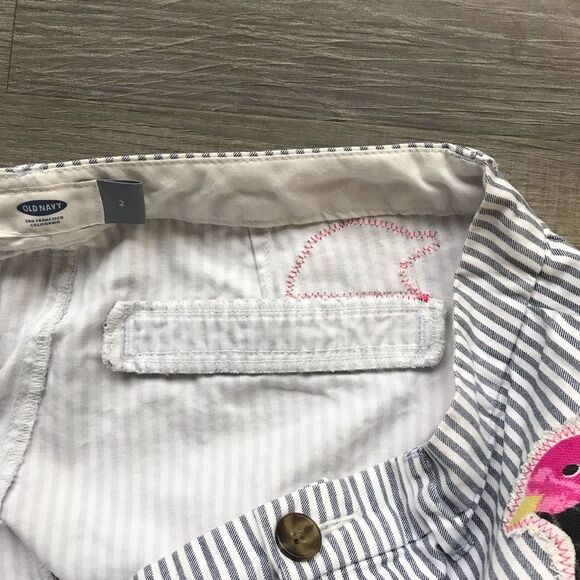 Old Navy Pin Striped Cargo OOAK Upcycled “ Birdie” Shorts  Substainable Fashion - Picture 11 of 14